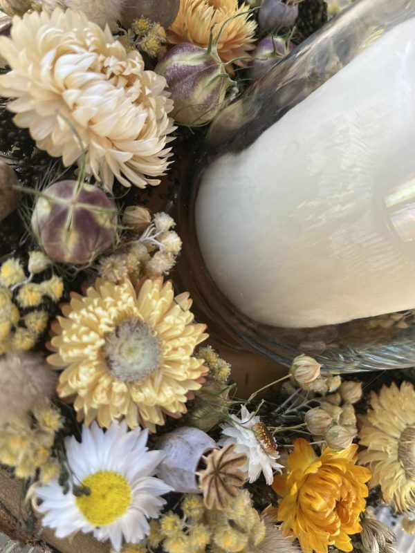 Dried flower candle table decoration - Yellow - Image 3