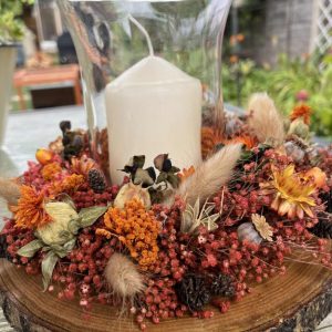 Dried flower candle table decoration - Brown / Orange