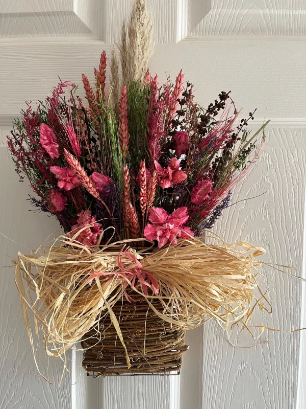 Flat Rattan Flowerbasket - Pink - Image 2