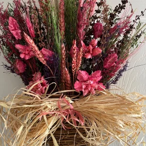 Flat Rattan Flowerbasket - Pink