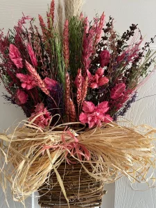 Flat Rattan Flowerbasket - Pink