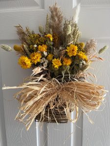 Flat Rattan Flowerbasket - Yellow
