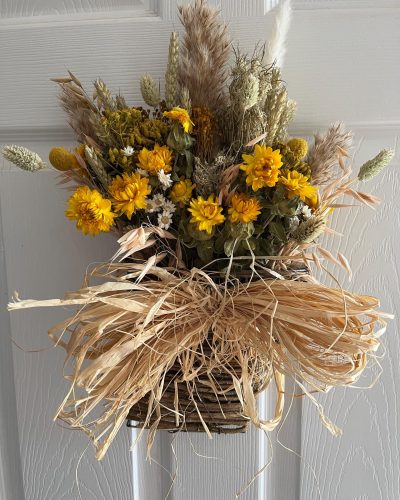 Flat Rattan Flowerbasket - Yellow