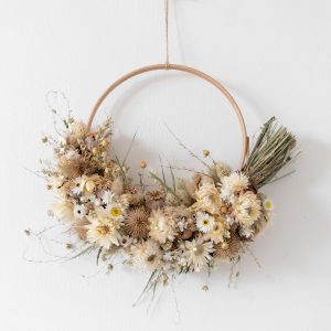 Neutral, cream and white dried flower wreath