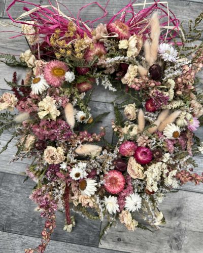 Dried Flower Wreath - Autumn Pink